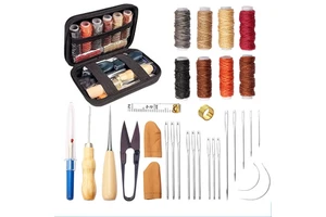 Leather Sewing Kit With Stitching Needles Waxed Thread Perforated Awls Thimble Scissors Tools Set For DIY Leather Craft