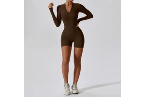 Long Sleeves Ladies Fitting Yoga Jumpsuit Sets Gym Women Workout Breathable Bodysuit Sports Fitness Set Tops and Shorts