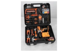 113PCS Cordless Drill Tool Set with Hand Tools, DIY Repair Kit and Portable Plastic Toolbox
