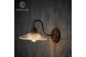 Wall Lamp LED Rusty Iron Fluted Glass Industrial Vintage Rustic Bedroom Bedside Corridor Cafe Bar Antique Art Decor Light