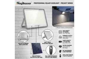 Solar Powered LED Flood Light 120 Beam Angle IP65 Remote Control Aluminum 5-Year Warranty Outdoor/Indoor Garden Road