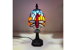 Colored Glass Mini Retro Electric Stained Glass Table Lamp Bedside Lamp LED Light for Bedroom Decorative Table Perfect Gift