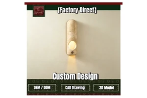 GOLDKING Bedroom Hallway Wall Beige Travertine Vertical Slab Elliptical Cutout Copper Knob Sconce OEM ODM Factory Direct