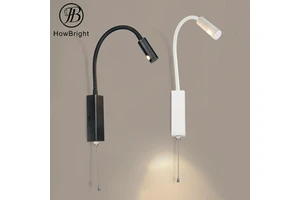 Bedside Headboard Reading Wall Lamp Pull Chain Awitch Flexible Gooseneck Lamp Black 3w Wall Mounted Led Sabbath Wall Lamp