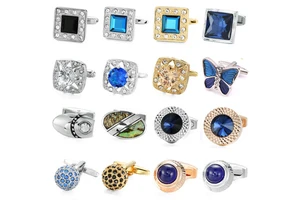 Copper Alloy Gold Plated Round Shape Blue Crystal Cuff Link Classical Luxury Accessories Shirt French Cufflinks