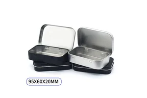 95x60x20 Mini Portable Silver Black Home Organizer Recyclable Rectangular Empty Hinged Tin Box Containers Small Storage Kit