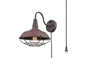 Lighting Industrial Rust Wall Sconce Plug-in Cage Wall Light Gooseneck Hardwired Sconce Lighting