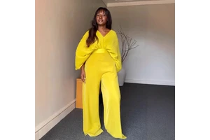 Women Sets Fashion Suit 2025 New Female V-neck Bat Sleeve Chiffon Top Crimped Wide Leg Pants Two Piece Set