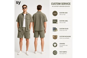 Custom Men Shirt Shorts Set Summer Casual Two Piece Outfit Wholesale OEM Resort Wear Set