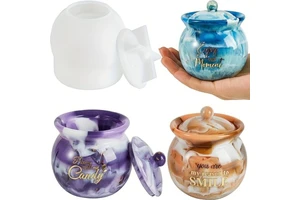 LEQU Happy And Fun Jar with Lid Silicone Mold Epoxy Resin Mold Storage Box Treat Candy Jar Jewelry Container Home Decor