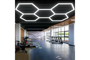 LED Hexagon Garage Lights 192W 6500K Super Bright 5 Grid Car Detailing Ceiling LED Tube for Garage Warehouse Workshop Gym