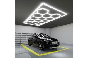 Hexagonal Garage Light with Remote Dimming & Color Tuning AC Compatible for Workshop and Garage Car Wash Station LED Lighting