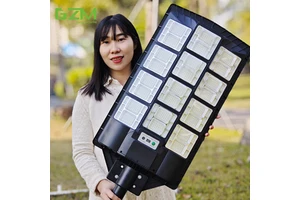 GZM All in One Solar Street Light 1500W High Lumen IP67 Waterproof LED Outdoor Lighting with Radar Motion Sensor for Garden Road