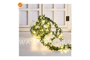 Artificial Green Leaves Copper LED String Light Wall Hanging Plant LED Leaf String Lights
