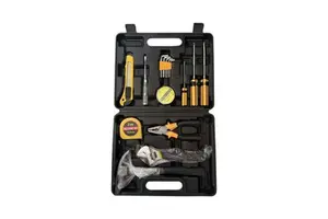 Household tool set, car hardware toolbox set,16 piece set, car repair tool set, black green hard box set, portable carrying case