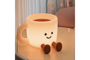Rechargeable Silicone Rabbit-Shaped Coffee Cup with LED Night Light Colorful Pattern Control for Atmosphere Bedroom Lighting