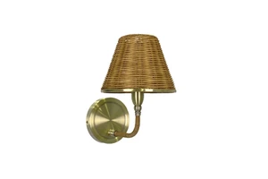 Antique Brass LED Wall Lamp with Handmade Iron Body Natural Rattan Lampshade Premium Hotel Corridor Decor with Click Mechanism