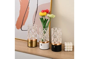 Rechargeable, Plug-in Vase-style Table Lamp, Cylindrical Ambient Light, Touch-sensitive Metal Acrylic Bedroom Decorative Lamp.