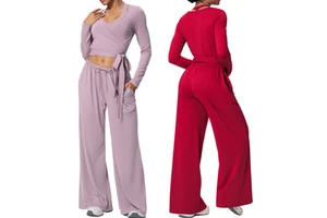Yoga Set 2/3PCS Sports Outfits Women Fitness Tracksuit Gym Wide-leg Pants Workout Long Sleeved Female Bra Yoga Suit Sportswear