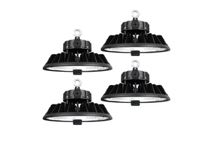 UFO LED High Bay Light 150W 240W 4 Pack LED Shop Light 22,500LM 36,000LM 0-10V Dimmable Hanging Ring for Warehouse Factory Barn