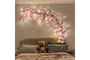 New LED Red Peach Blossom & Cherry Blossom Willow Vine Lights With Branches For Christmas Wall Décor