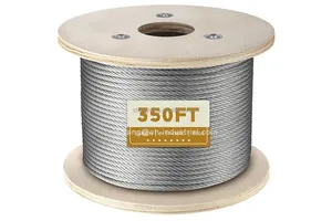 1/4" T304 Stainless Steel Cable 350FT SS Cable Aircraft Cable with Clamps and Thimbles 6x37+IWRC Strands Construction Wire Rope