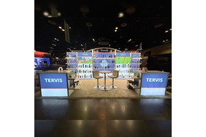 Backlit Thermos Exhibition Booth Reusable Trade Show Booth Expo Display Light Box Backdrop Exhibit Booth with Shelves, Counter