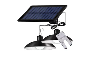 Outdoor Double-Headed LED Pendant Light Solar Powered IP66 Waterproof Landscape Decorations Remote Control Shed