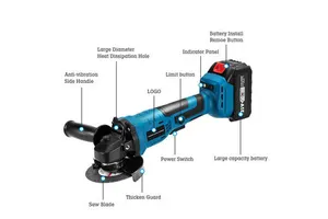 21V Cordless Lithium Power DIY Industrial 125mm Grinding Brushless Variable Speed Angle Grinder 3000Ah Battery Cutting Metal