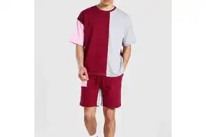 Men Stylish Summer Co Ord Set Half Sleeve Tee With Shorts Trendy Color Contrast Outfit Relaxed Street Fashion Two Piece