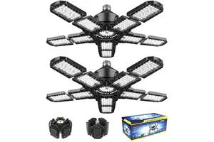 6-Panel 120W LED IP65 Rated 6500K Garage Lights Transformable 155LM Dimmable Shop Ceiling Lamps for Warehouse & Car Wash