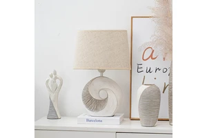 Modern Contemporary Table Lamps Fabric Drum Shade Art Decor Ceramic Bedside Nightstand Lamp 360 Lighting
