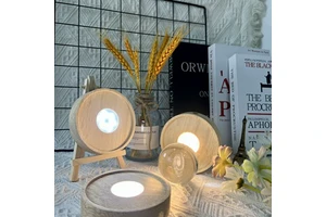 Upgraded Rechargeable LED Wooden Lamp Holder Touch Control Diffuser Stone Aromatherapy Crystal Cup Luminous Base Modern Design