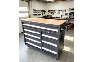 Best Price 47Inch Wooden Top Tool Cabinet 8 Drawer Customized Tool Box Trolley For Car Garage With An American-style Power Strip