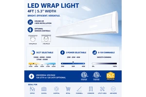 4FT LED Wrap Light 5CCT & 3 Wattage Selectable Low Profile Linear Ceiling Light with Optional Sensor