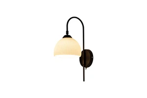 Aisilan Arched Wall Lamp Pleated Glass Texture Black Arc Wall Light Brackelight Vintage Switch Vintage Wall Light