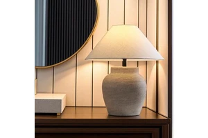 Contemporary Ceramic Table Lamp with Fabric Linen Shade for Bedroom Living Room Home Decor Lighting