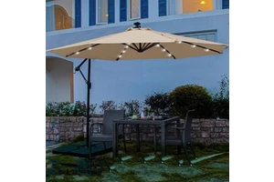 Wholesale Fashionable Outdoor Led Light Beads Sunshade Umbrellas Park Solar Lamps Polyester Folding Banana Umbrellas