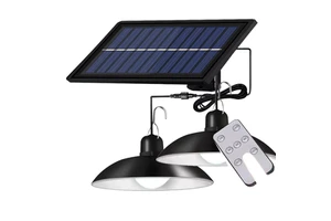 Outdoor Double-Headed LED Pendant Light Solar Powered DC Rechargeable IP66 Waterproof Landscape Decorations Remote Control Shed