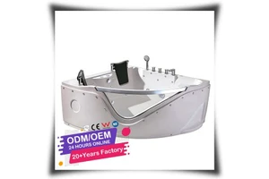 HG Modern 2 Person Corner Triangle Massage Bathtub, Glass Window Whirlpool Spa for Luxury Mansion, Penthouse & Home Spa Design