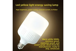 LED Bulb E27 Screw Base Plastic Yellow Light 3000K Residential Energy-Saving Lamp Three-Proof High Quality CRI 80-90