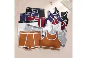 Under Lulu Custom Spice Girl Fitness Cotton Women's Underwear Mid-Waist Boxer Bra Suit Wide-Brimmed Letter Sports Vest Set