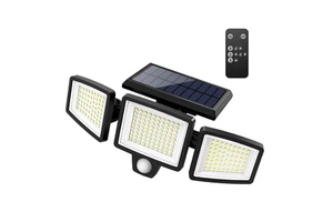 Solar 3 Heads Led Wall Lamp Powered Garden Lights Outdoor Yard Decor Garage Light With Remote Control Security Flood Waterproof