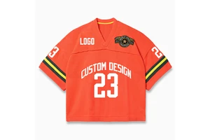 Custom Heavy Cotton V Neck Drop Shoulder Tshirts Long Sleeve Tshirt Knit Sport Football Jersey Sweater T-Shirt Men Knit Jersey