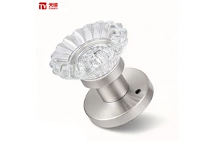 Tianyi Clear Crystal Glass Door Knob Lock Round Rosette Interior Room Bedroom Minimalist Wooden Hardware Contemporary