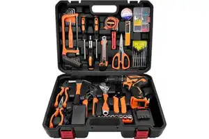 61-Piece Heavy Duty 20V Impact Driver Electric Drill Combo Kit Hex Adjustable Wrenches Plastic Toolbox Storage Case for Home