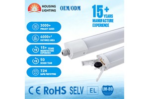 CE Certified LED Tri-Proof Light Fixture, 6000lm High Brightness, Linkable & IP65 Waterproof, for Car Wash Room & Industrial Use