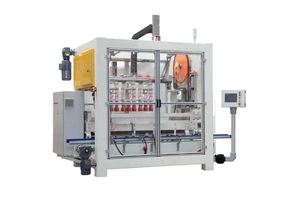 Electrically Driven Case Packer with Robotic Pick and Place Arm for Beverages and Food Products