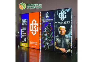 Foldable Seg Light Box Fabric Trade Show Display Backdrop Stand with Tradeshow Podium Table Trade Show Light Boxes 100cm X 250cm