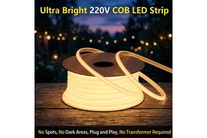 LED Strip Light Copper 220V High Voltage IP68 Waterproof COB Flexible Plug Outdoor Building Contour Lighting